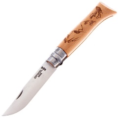 Изображение товара Нож складной Opinel №8 Alpine adventures, нержавеющая сталь, рукоять дуб, гравировка пеший туризм