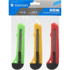 Изображение товара Нож универсальный TOPFORT Набор 18мм х 3шт., цвет.ассорти