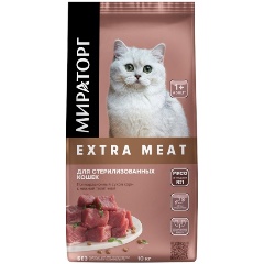 Изображение товара Корм сухой МИРАТОРГ полнорационный Extra Meat с нежной телятиной для стерилизованных кошек старше 1 года, 10кг