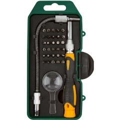 Изображение товара Отвертка для точных работ FIT IT 56190, 30 бит, гибкий переходник 190 мм и лупа, в пластиковом футляре