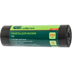 Изображение товара Пакеты для мусора 200 л x 10 шт, пвд, короткий ролик, тип дна "Звезда",Россия, СИБРТЕХ, 92747