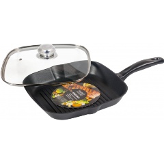 Изображение товара Сковорода-гриль с крышкой Panairo Chief литой алюминий 27x27 см черная