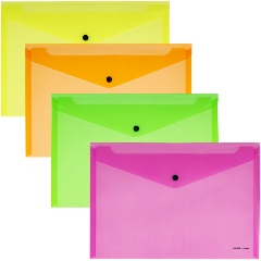 Изображение товара Папка-конверт с кнопкой ERICH KRAUSE "Glossy Neon", А4, до 120 листов, прозрачная, ассорти, 0,18 мм, 50300