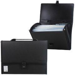 Изображение товара Папка-портфель пластиковая BRAUBERG "ДИПЛОМАТ", А4 (332х245х35 мм), 13 отделений, с окантовкой, фактура бисер, черный