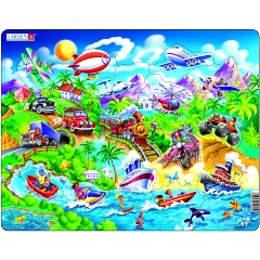 Изображение товара Пазл LARSEN NM7 Машины корабли поезда самолеты 18 деталей яркая картинка