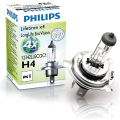 Изображение товара Лампа автомобильная PHILIPS H4 Longlife EcoVision 12V 55W, 1шт, 12342LLECOC1