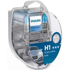 Изображение товара Лампа автомобильная PHILIPS White Vision Ultra H1 55W P14,5s 3700K +W5W 12V, 2шт+2шт, 12258WVUSM