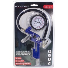 Изображение товара Пистолет для подкачки шин ROCK FORCE с аналоговым манометром и шлангом (0-12 Bar), в блистере