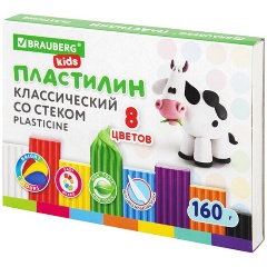 Изображение товара Пластилин классический BRAUBERG KIDS, 8 цветов, 160 г, со стеком, 106501