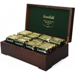 Подарочный набор чая GREENFIELD 8 видов ассорти, пакетированный, 96 пак/уп, деревянная шкатулка
