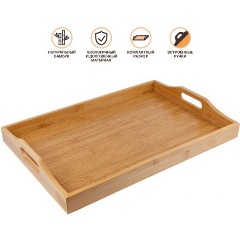 Изображение товара Поднос бамбуковый с ручками, прямоугольный, 46х31 см, BAMBOO, PERFECTO LINEA (Размер: 46х31х6 см) (38-463106)