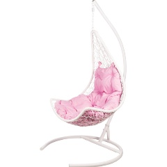 Изображение товара Подвесное кресло кокон BIGARDEN Wind White из ротанга с розовой подушкой