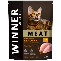 Изображение товара Корм сухой WINNER MEAT из ароматной курочки для взрослых кошек старше 1 года 300 г.