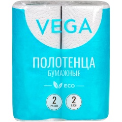 Изображение товара Полотенца бумажные Vega серые, 2 слоя, 2 рулона по 12 м