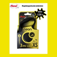 Изображение товара Поводок-рулетка Flexi Neon Fun сord XS 3 м 8 кг, черно-желтый