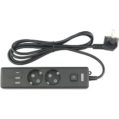 Изображение товара Сетевой удлинитель с USB PowerCube, 2 розетки с заземлением, с выключателем, 3USB, 3500 Вт, 16А, 1.9 м, 3*1,0 (черный)