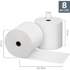 Изображение товара Чековая лента из термобумаги Promega jet 80 мм (диаметр 80 мм, намотка 82-86 м, втулка 12 мм, 8 штук в упаковке)