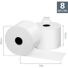 Изображение товара Чековая лента из термобумаги Promega jet 80 мм (диаметр 80 мм, намотка 62-66 м, втулка 26 мм, 8 штук в упаковке)