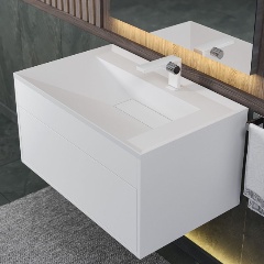 Изображение товара Раковина для ванной кварцевая Uperwood Lotus Quartz 80х50х13 см, белая матовая, жасмин