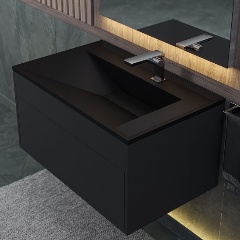 Изображение товара Раковина для ванной кварцевая Uperwood Lotus Quartz 80х50х13 см, черная матовая, уголь