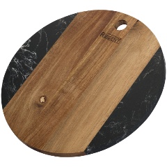 Изображение товара Доска Regent Inox Linea ACACIA разделочная круглая, с ручкой, вставка черный мрамор, 26х26х1,2см (93-AC-1-03)