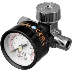 Изображение товара Регулятор давления с манометром для краскораспылителя K1500, 12 бар, 1/4", DENZEL, 57001