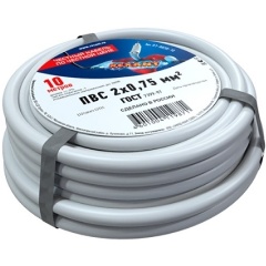 Изображение товара Провод REXANT ПВС 2x0,75 кв. мм, 10 метров, медный, ГОСТ, 01-8030-10