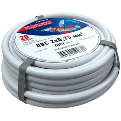 Изображение товара Провод REXANT ПВС 2x0,75 кв. мм, 20 метров, медный, ГОСТ, 01-8030-20