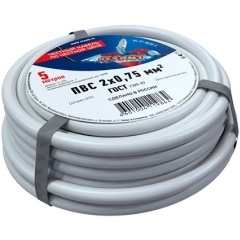 Изображение товара Провод REXANT ПВС 2x0,75 кв. мм, 5 метров, медный, ГОСТ, 01-8030-5