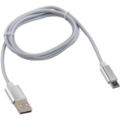 Изображение товара Кабель REXANT USB - USB Type-C, быстрый заряд, 2.1 А, нейлоновая оплетка, 1 метр, серебристый