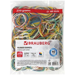 Изображение товара Резинки банковские универсальные диаметром 40 мм, BRAUBERG 250 г, цветные, натуральный каучук