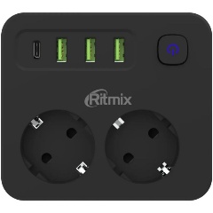 Изображение товара Сетевой фильтр RITMIX RM-023PD 2 розетки, 3 х USB+TypeC, черный (80003765)