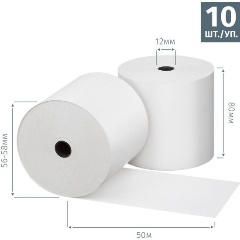 Изображение товара Чековая лента из термобумаги 80 мм (намотка 50 м, втулка 12 мм, 10 штук в упаковке)