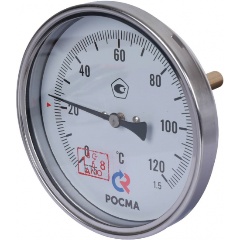 Изображение товара Термометр РОСМА БТ-51.211 биметаллический осевой (0-120 С) G1/2, 100мм, длина штока 64мм, с защитной гильзой, КТ1,5 (00000002545)