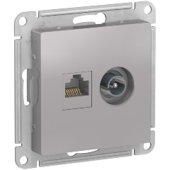 Изображение товара Розетка двойная ТВ + компьютерная RJ45 SCHNEIDER ELECTRIC ATLASDESIGN, кат. 5Е, АЛЮМИНИЙ