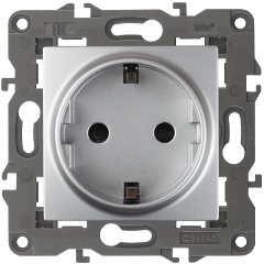 Изображение товара Розетка ЭРА Elegance 2P E Schuko 16A 250V с шторками алюминий