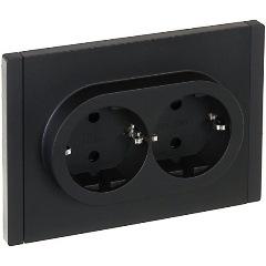 Изображение товара Розетка IEK 2-м СП FORTE&PIANO FP123 16А с заземл. защ. шторки безвинт. крепл. черн., FP-R24-16-1-K02