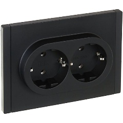 Изображение товара Розетка IEK 2-м СП FORTE&PIANO FP124 16А с заземл. без защ. шторок безвинт. крепл. черн., FP-R21-16-1-K02