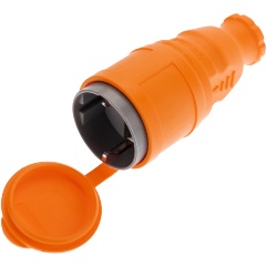 Изображение товара Розетка переносная REXANT влагозащищенная с крышкой, с/з, 16А, IP44, каучук, оранжевая