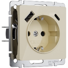 Изображение товара Розетка с заземлением, шторками и USB тип A+C Werkel айвори акрил W1171743 4690389197833