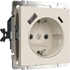 Изображение товара Розетка с заземлением , шторками и USB тип A+C Werkel айвори матовый W1171762 4690389213274