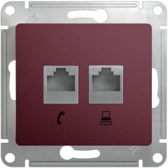 Изображение товара Розетка SCHNEIDER ELECTRIC GLOSSA двойная RJ11+RJ45, кат.5E, механизм, баклажановый, GSL001185