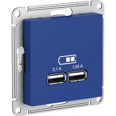 Изображение товара Розетка Systeme Electric (Schneider Electric) AtlasDesign USB A+A, 5В/2,1 А, 2х5В/1,05 А, механизм, Аквамарин, ATN001133