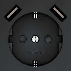 Изображение товара Розетка встраиваемая Voltum S70 с заземлением и защитными шторками, 16А, с USB, A+A, (графит) VLS040407