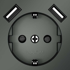 Изображение товара Розетка встраиваемая Voltum S70 с заземлением и защитными шторками, 16А, с USB, A+A, (титан) VLS040406