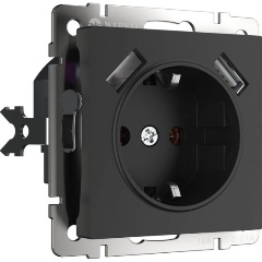 Изображение товара Розетка Werkel с заземлением, шторками и USBх2 черный матовый W1171508 4690389156915