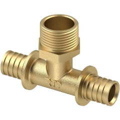 Изображение товара Тройник RTP аксиальный латунь 16х1/2 дюйм резьба наружная желтый 34808