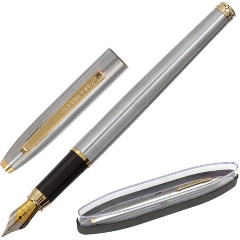 Изображение товара Ручка бизнес-класса перьевая BRAUBERG Brioso, СИНЯЯ, корпус серебристый с золотистыми деталями, линия письма 0,25 мм