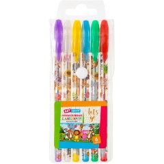 Изображение товара Ручки гелевые ЮНЛАНДИЯ, НАБОР 6 шт., АССОРТИ БЛЕСТКИ, корпус с печатью, узел 0,7 мм, линия письма 0,5 мм, 142802