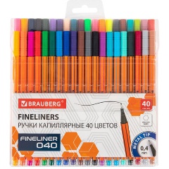 Изображение товара Ручки капиллярные (линеры) 40 ЦВЕТОВ, BRAUBERG "FINE 040", шестигранные, линия 0,4 мм, 144146